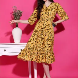 Moda Rapido Women Polka Dot Print Crepe Fit & Flare Dress-picture-17