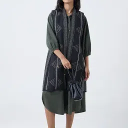 Utsa by Westside Black Aztec Printed Cotton Quilted Jacket-image-9