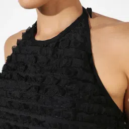 Campus Sutra Black Ruffle Work Top Skirt Set image 5