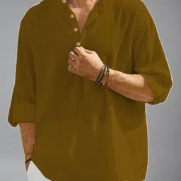 KNOWTED Mandarin Collar Roll-Up Sleeves Straight Short Kurta image 2