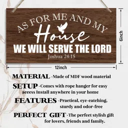 haluosi Joshua 24:15- As for Me and My House We Will Serve The Lord Inspirational Quote Wood Decor Sign, Bible Verses Decor Signs, Hanging Printed Wooden Plaque Decor, Christian Gift 12x 6inch image 2