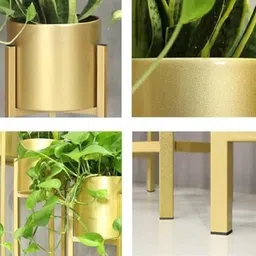 generic NAAZ HOME CREATION Modern Metal Floor Flower Stands Planter for Living Room Bedroom Display Plant Stand Tall Indoor Plant Stand with Planter Pot (Gold) image 4