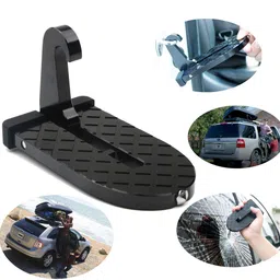 SYJBUH || Rubber Car Door Step for Car Roof Access,Rooftop Roof-Rack Folding Ladder Hooked Foot On Pegs Stand Door Lock Hook with Glass Breaker Safety Hammer for Jeep, Car, SUV image 5