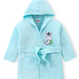 Babyhug Terry Full Sleeves Hooded Bath Robe With Zebra Patch- Blue image 1