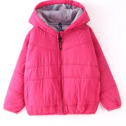 Little Kangaroos Full Sleeves Padded & Hooded Solid Winter Pocketable Jacket - Pink-picture-22