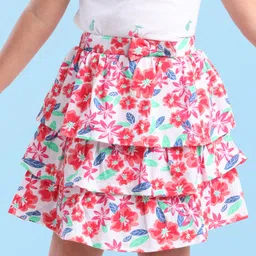 Babyhug Single Jersey Mid Thigh Skirt with Floral Print - White-picture-26