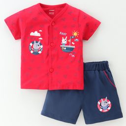 Cucumber Sinker Half Sleeves Night Suit Boat Print - Red-picture-0