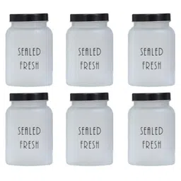 Femora Frosted Glass Jar for Kitchen Storage Black Lid, 1000 ml, Set Of 6-picture-26