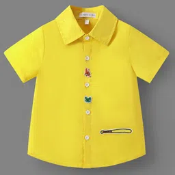 Mark & Mia Cotton Woven Half Sleeves Basebal Embroidered Shirt - Yellow-picture-31