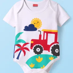 Babyhug 100% Cotton Knit Half Sleeves Onesie with Tropical Theme Print - White-picture-22