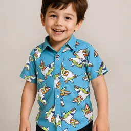 Babyhug Cotton Woven Half Sleeves Shirt with Sea Life Print - Light Blue-picture-28