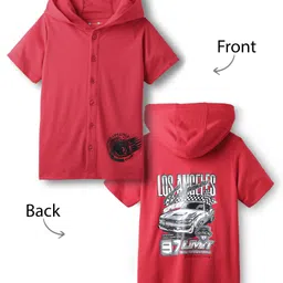 kookie kids india Kookie Kids Knit Half Sleeves Hooded Shirt with Text Print - Red-picture-11