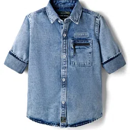Ruff 100% Cotton Woven Full Sleeves Denim Washed Shirt - Light Blue-picture-36
