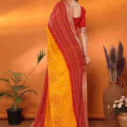 Lookmark Printed Embroidered Pure Georgette Bandhani Saree image 3