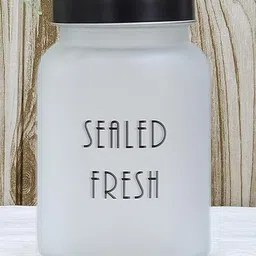 Femora Frosted Glass Jar for Kitchen Storage Black Lid, 1000 ml, Set Of 6 image 2