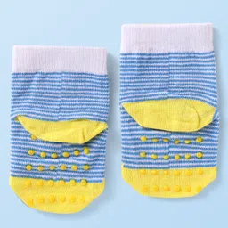 cute walk by babyhug Cutewalk by Babyhug Non Terry Knit Anti-Bacterial Ankle Length Anti-Skid Socks with Strips Print - Blue image 2