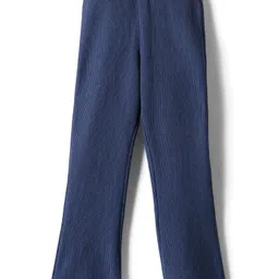 kookie kids india Kookie Kids Cotton Lycra Knit Full Length Solid Wide Leg Legging With Rib - Navy Blue image 2