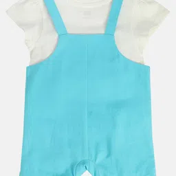 MINI KLUB Cotton Knit Bow Applique Detailed Dungaree With Cap Sleeves Top - Blue image 3