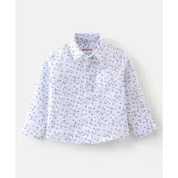 Babyhug Woven Full Sleeves Floral Print Party Suit with Bow & Cap - Ice Blue & White image 3