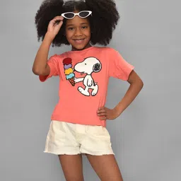 Mi Arcus Peanuts Featuring Half Sleeves Snoopy Printed Tee - Pink image 4