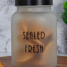 Femora Frosted Glass Jar for Kitchen Storage Black Lid, 1000 ml, Set Of 6 image 3