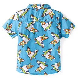 Babyhug Cotton Woven Half Sleeves Shirt with Sea Life Print - Light Blue image 3