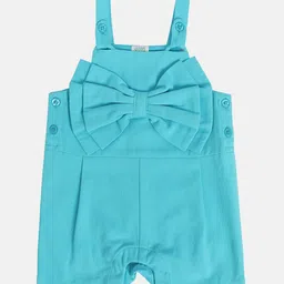 MINI KLUB Cotton Knit Bow Applique Detailed Dungaree With Cap Sleeves Top - Blue image 4