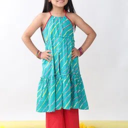 Sangria Girls Leheriya Printed Pure Cotton Kurta with Palazzos Set image 5