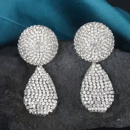 KPOP Silver-Plated Contemporary Rhinestone Studded Drop Earrings-image-49