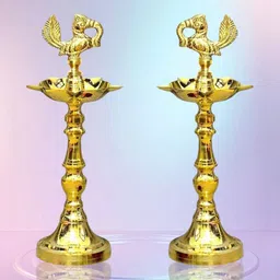 Denique 2 Pcs Peacock Designed Panchmukhi Diya image 4