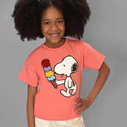 Mi Arcus Peanuts Featuring Half Sleeves Snoopy Printed Tee - Pink image 5