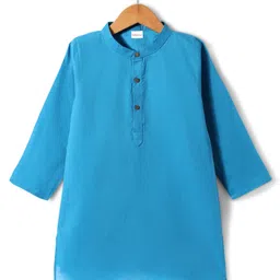 Babyhug Cotton Woven Full Sleeves Kurta Pyjama Set With Printed Waistcoat - Teal Blue image 5