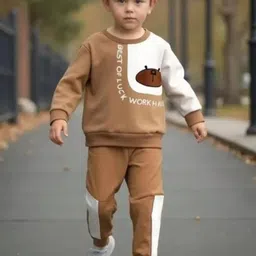 FAHAD CREATIONS Kids Colourblocked Long Sleeves Sweatshirt With Jogger-image-12