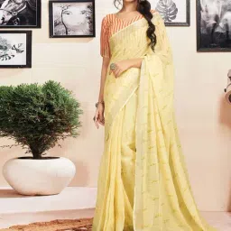 Satrani Light Yellow Cotton Printed Saree With Unstitched Blouse-image-93