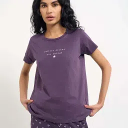 Dreamz By Pantaloons Purple Comfort Fit Printed Sleepwear T-Shirt image 1