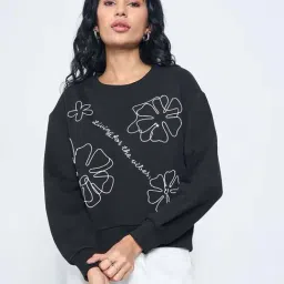 People By Pantaloons Jet Black Regular Fit Floral Print Sweatshirt-picture-15