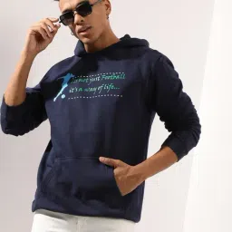 Campus Sutra Navy Cotton Regular Fit Printed Hooded Sweatshirt-picture-16