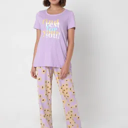 Vero Moda Ease Purple Printed T-Shirt With Pyjama image 1