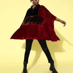 QUIERO Black & Red Color-Block Poncho image 4