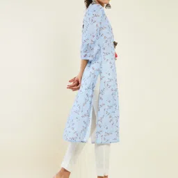 Soch Blue Linen Printed Straight Kurta image 3