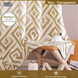 Urban Space Geometric Beige Cotton 5 ft Window Curtains - Set of 2 image 3