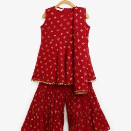 Ahalyaa Kids Maroon Printed Kurta Set image 1