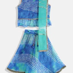 READIPRINT FASHIONS Kids Blue Striped Lehenga, Choli With Dupatta image 1