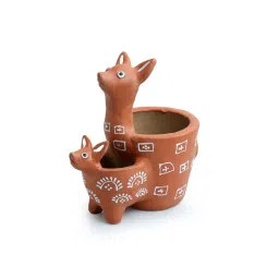 ExclusiveLane 'Kangaroo & Kid' Earthen Brown & White Planter Pot - Set of 1 image 2