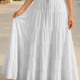 Moomaya White Regular Fit Skirt with Pockets-image-0