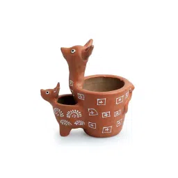 ExclusiveLane 'Kangaroo & Kid' Earthen Brown & White Planter Pot - Set of 1 image 4