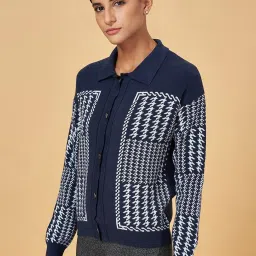 Annabelle by Pantaloons Navy Jacquard Pattern Cardigan image 3