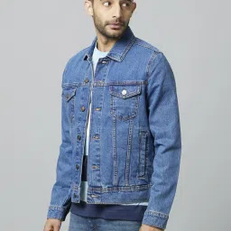 celio Celio* Blue Cotton Regular Fit Denim Jacket image 3