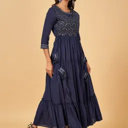 YU by Pantaloons Navy Cotton Embellished Maxi Dress image 3