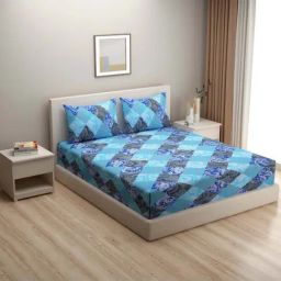 Swayam Vedic Blue & Grey Pure Cotton 144 TC Double Bedsheet Set-picture-22